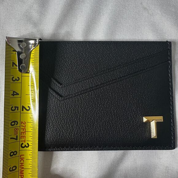 Tiffany & Co Black Leather Card Holder Wallet Gold T Logo Minimalist Luxury - Picture 10 of 11